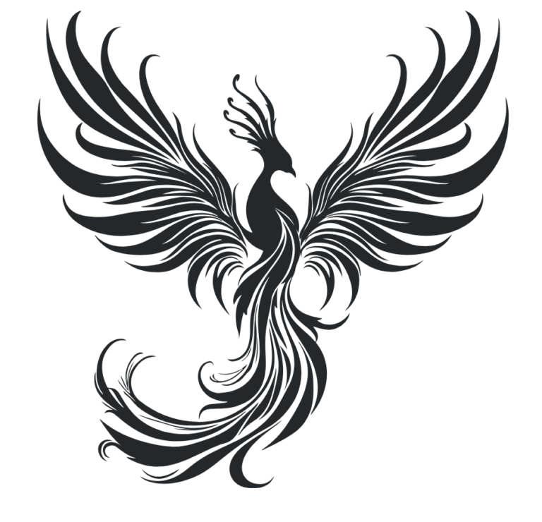 Logo de Urban Mirage, tienda de ropa streetwear. Fénix negro en fondo blanco volando.