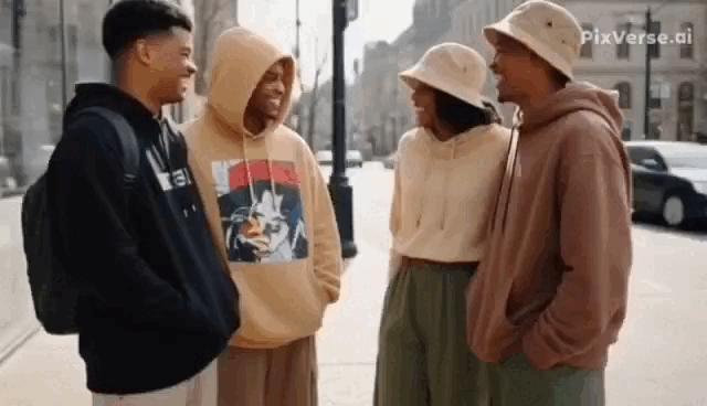 GIF animado de chicos riendose con ropa streetwear.