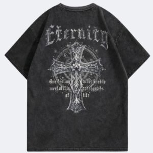 Camiseta negra oversize de hombre con estampa con el texto "eternity"